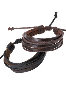 Bracelet brun en couches en Faux cuir Bracelet Chic pour hommes