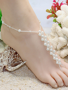 Plage blanche bracelet de cheville perles boucle piquée Anklet pour femme