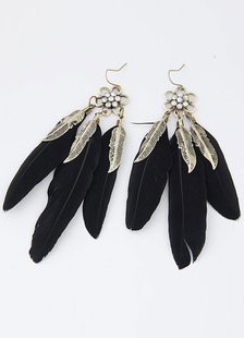 Boucles d'oreilles noir motif plume Chic boucles d'oreilles fleur pour les femmes