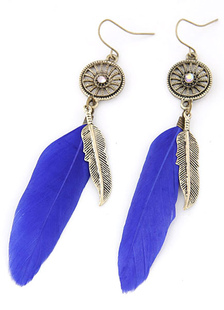 Boucles d'oreilles Boucles d'oreilles bleu métal plume Chic pour les femmes