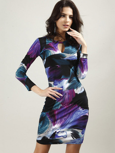 Multicolor Bodycon impression découpe Lycra Spandex robe