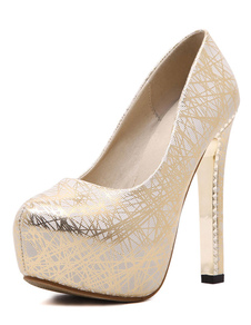 Pompes or ciel impression haute plate-forme PU talons pour femmes