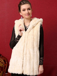 Veste à capuchon Ivoire fausse fourrure Polyester veste pour femmes