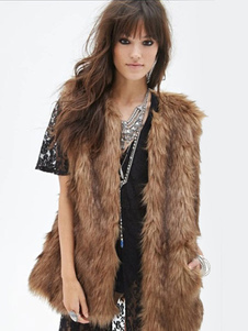 Gilet marron fourrure Polyester veste pour femmes