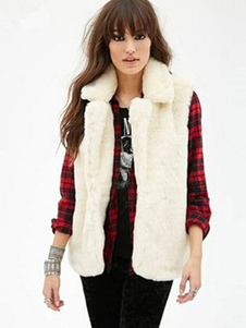 Gilet blanc fausse fourrure gilet Polyester sans manches pour femme
