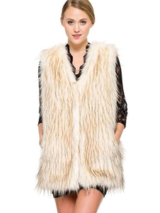 Gilet beige de tendance fausse fourrure Polyester veste pour femmes
