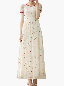 Robe Maxi multicolore volants Slim Fit robe en mousseline de soie