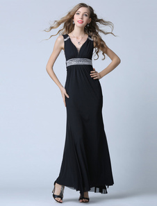 Robe de soirée noire Prom robe gaine Tulle strass