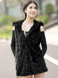 Gilet noir fausse fourrure Polyester veste pour femmes