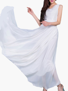 Robe Maxi blanche volants en mousseline de soie robe pour femmes