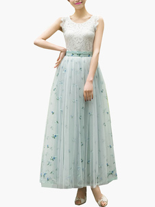 Multicolor Maxi robe imprimé dentelle brodée en mousseline de soie robe