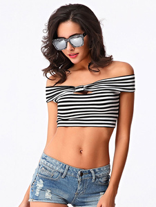 Deux tons Camis recadrées Off-The-Shoulder Stripes haut en coton pour femmes
