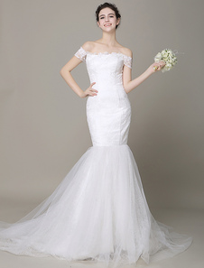 Mariage Ivoire robe sirène Off-The-Shoulder dentelle robe de mariée