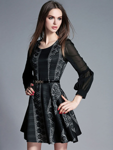 Robe en dentelle noir Flare robe Sash impression