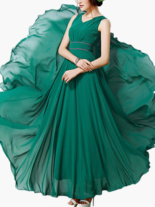 Robe Maxi verte volants Chic en mousseline de soie robe