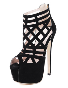 Talons de découpe Micro Suede noir sandales plate-forme Peep Toe