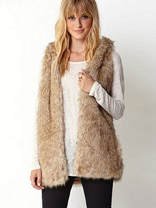 Light Tan gilet fausse fourrure Polyester veste Chic pour les femmes