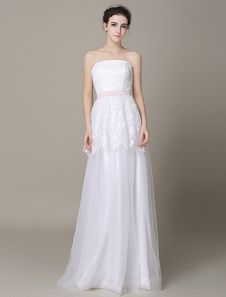 Mariage Ivoire robe sans bretelles Backless Sash Tulle robe de mariée