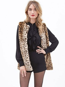 Léopard imprimé gilet fausse fourrure Polyester veste pour femmes