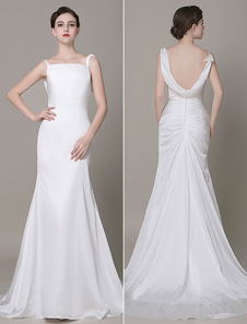 Robe de mariée Ivoire bretelles Backless gaine Satin robe de mariée