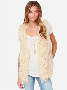 Gilet beige fausse fourrure Polyester veste pour femmes