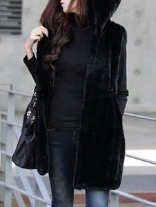 Gilet Long noir fausse fourrure Polyester veste pour femmes