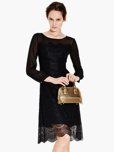 Maj noir robe découpe mi-longues dentelle robe de partie