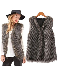 Gilet en étain rayures impression fausse fourrure Polyester veste pour femmes