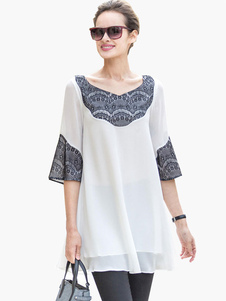 Maj blanc robe Slim Fit en mousseline de soie robe imprimée pour les femmes