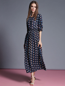 Chic robe en mousseline de soie robe Maxi multicolor