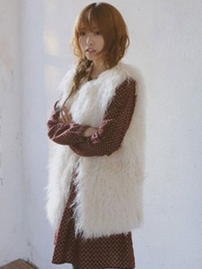 Gilet blanc fausse fourrure Polyester veste pour femmes