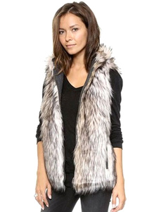 Gilet blanc chaud fausse fourrure, gilet Polyester sans manches pour femmes