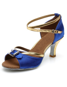 Danse latine bleu sandales sangles boucle Satin talons