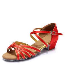 Danse latine rouge sandales couper sangles Satin talons