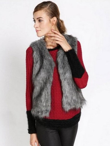 Gris foncé gilet fausse fourrure Polyester veste pour femmes