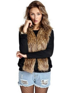 Light Tan gilet fausse fourrure Polyester veste pour femmes