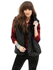 Gilet noir fausse fourrure Trendy Polyester veste pour femme