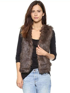 Gilet marron foncé fausse fourrure Polyester veste pour femmes