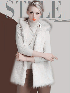 Gilet blanc fausse fourrure Hooded Vest Polyester sans manches pour femmes
