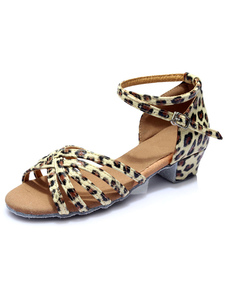 Sandales de danse latine imprimée léopard couper sangles Satin talons