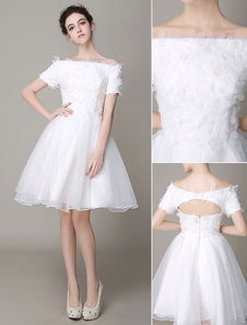 Robe de mariée Ivoire mi-longues Off-The-Shoulder découpe bustier mariage robe