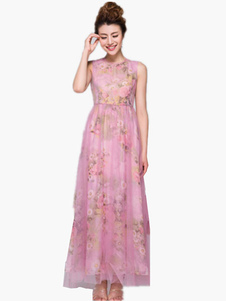 Chic robe en mousseline de soie rose robe Maxi