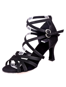 Danses latines noir sandales sangles Glitter talons pour femmes