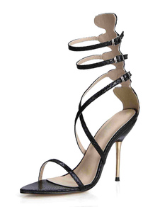 Gladiator noir sandales sangles PU talons pour femmes