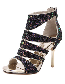 Talons de découpe Glitter noir sandales pour femmes