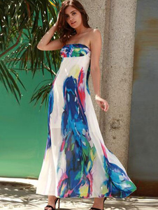 Multicolor Maxi robe bustier Floral Print Dress mousseline de soie