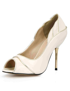 Sandales blanches Peep Toe brevets PU talons pour femmes
