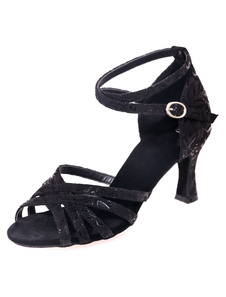 Danses latines noir sandales courroies Micro Suede talons pour femmes