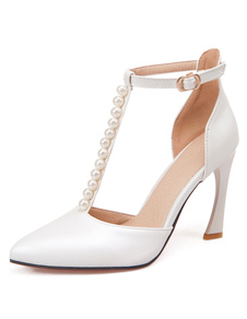 Sandales blanches perles PU talons pour femmes