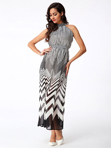 Robe en mousseline de soie Zigzag multicolor robe Maxi